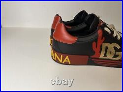 Dolce&Gabbana DG Logo Men's Tennis Shoes Black Red Gold Cactus CS1772 Portofino