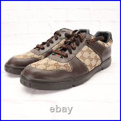 Gucci Men's Designer Sneaker Tennis Shoes Size 12 US Brown/Beige Canvas Leather