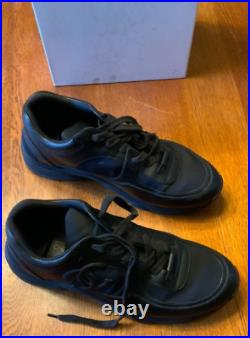 Men's Chanel Tennis Shoe, Style# U03846 Y51846, VEAU-AGNEAU-T Sz 10, Color Black